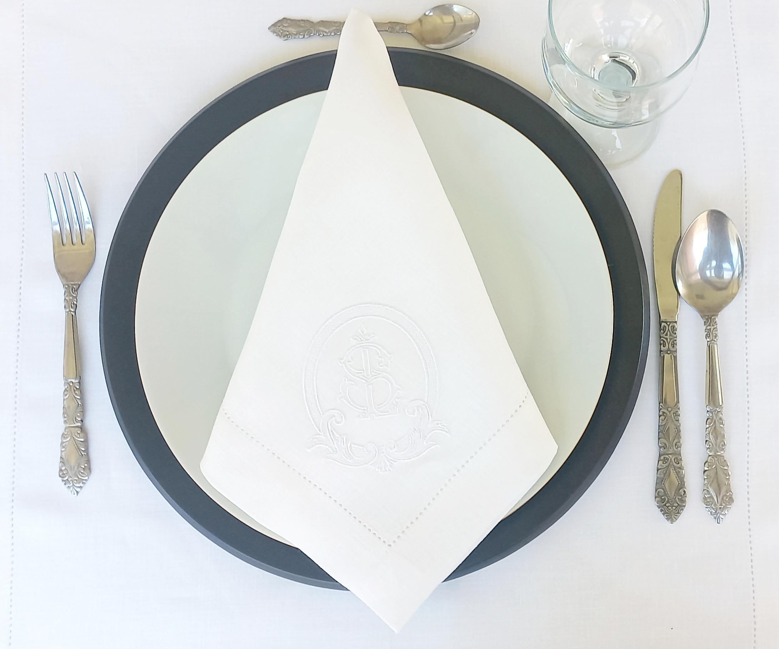 Vintage Wedding Monogrammed Linen Napkin, Double Letter Monogrammed Linen Napkin, Interlocked Logo Patterned Hemstitched Linen Napkin