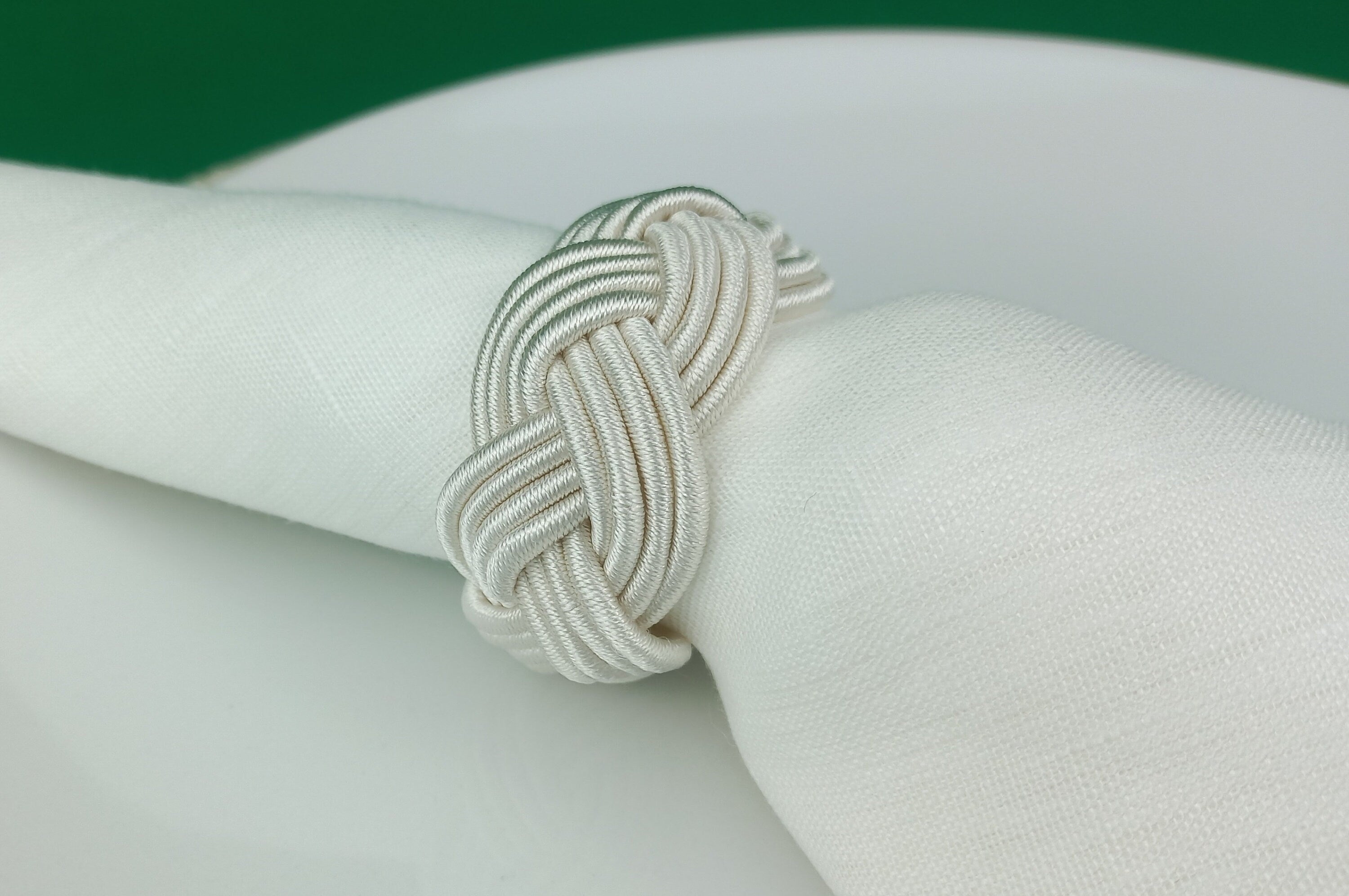 Ecru Rayon Napkin Ring, Beige Sailor Napkin Ring, Turks Head Napkin Holder, Table Decor, Thanks Giving Day Dinner Decor, Wedding Table Decor