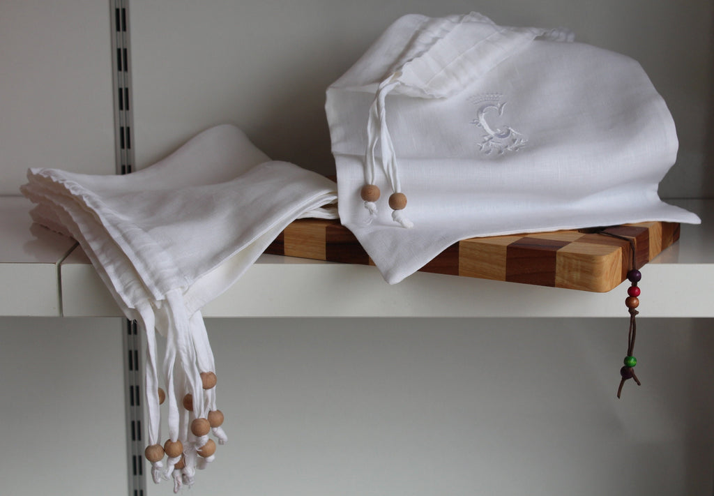 Embroidered Linen Pouch, Personal Logo Embroidered Linen Pouch, Custom Linen Pouch for Bread