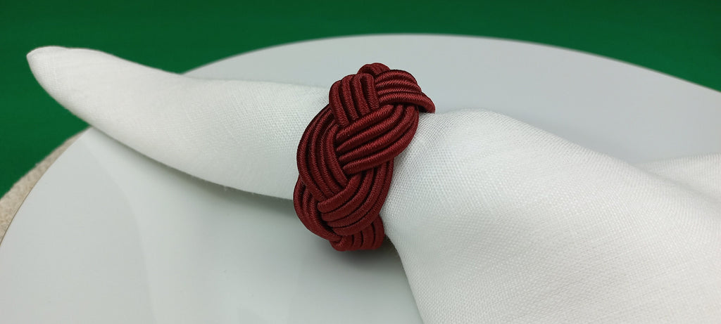 Burgundy Rayon Napkin Ring, Sailor Napkin Ring, Turks Head Napkin Holder, Table Decor, Thanks Giving Day Dinner Decor, Wedding Table Decor