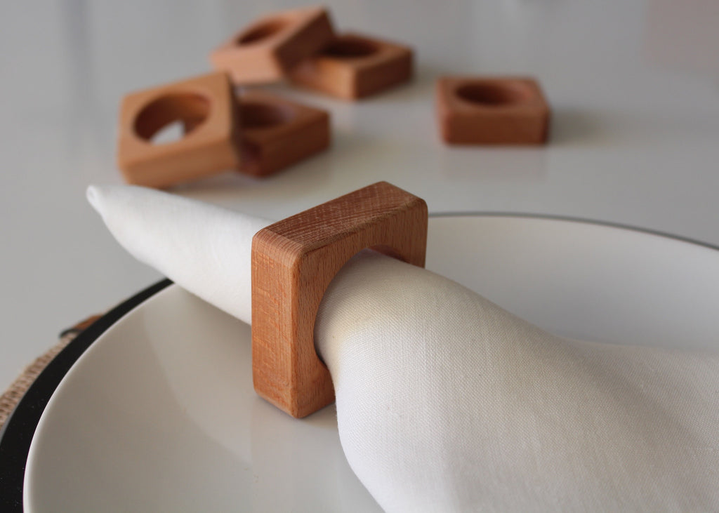 Beech Wood Napkin Ring, Rustik Napkin Holder, Beech Square Napkin Ring, Boho Wooden Napkin Ring, Kitchen Decor, Beech Circle Napkin Holder