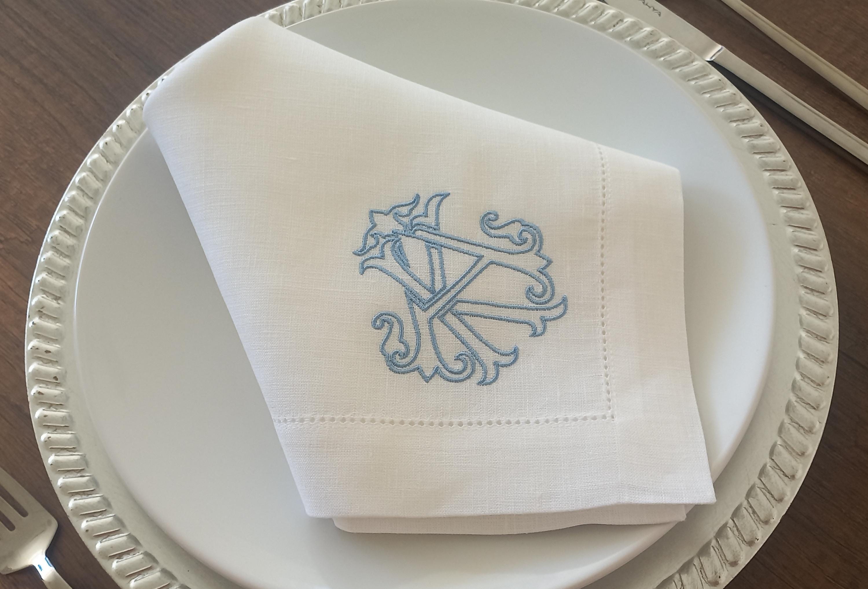 Interlocking Monogrammed Linen Napkin
