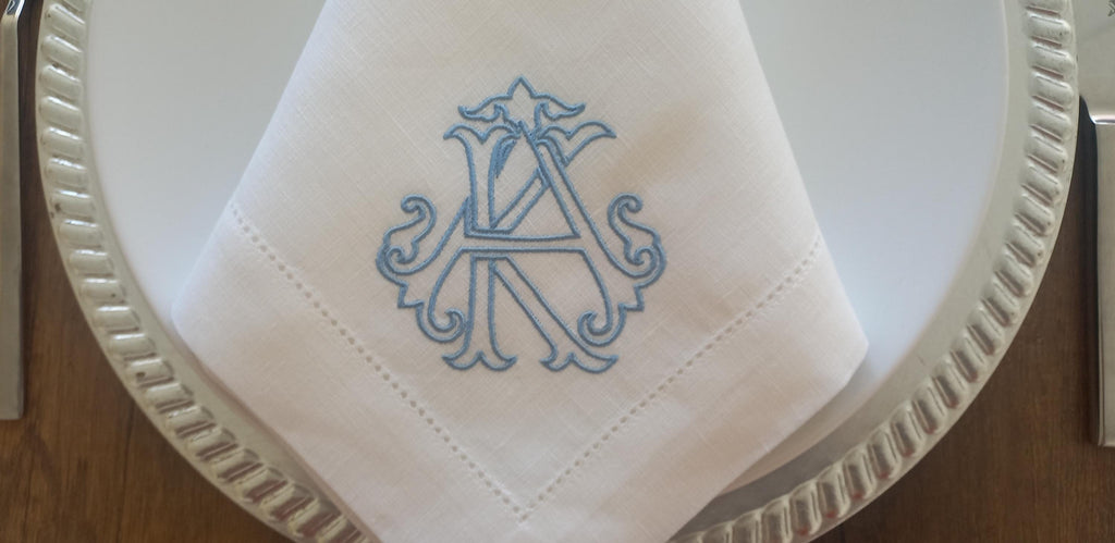 Interlocking Monogrammed Linen Napkin