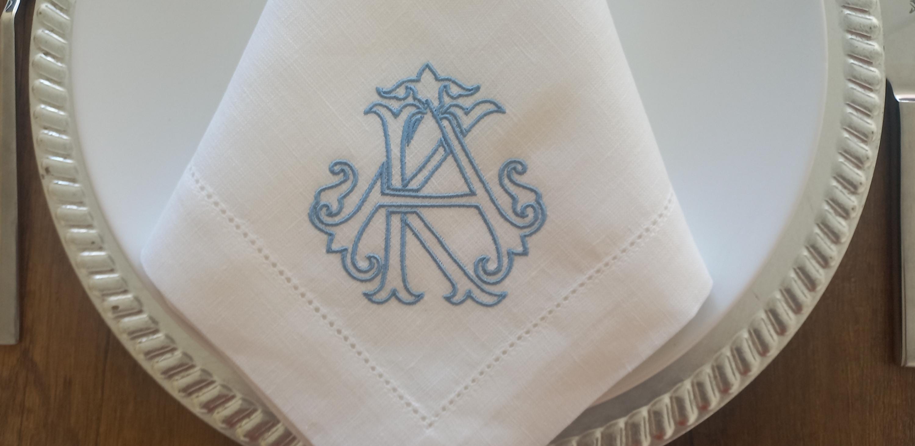 Interlocking Monogrammed Linen Napkin
