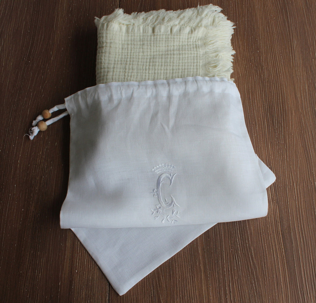 Embroidered Linen Pouch, Personal Logo Embroidered Linen Pouch, Custom Linen Pouch for Bread