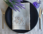 Monogrammed Luxury Linen Napkin, Wedding Linen Napkin, Customized Linen Napkin, Hemstitched Linen Napkin, Embroidered Linen Dinner Napkin