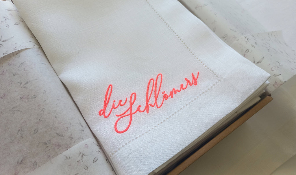 Neon Monogrammed Linen Napkin, Neon Embroidered Wedding Napkin, Luxury Neon Lettered Wedding Gift, Custom Neon Name Embroidered Linen Napkin