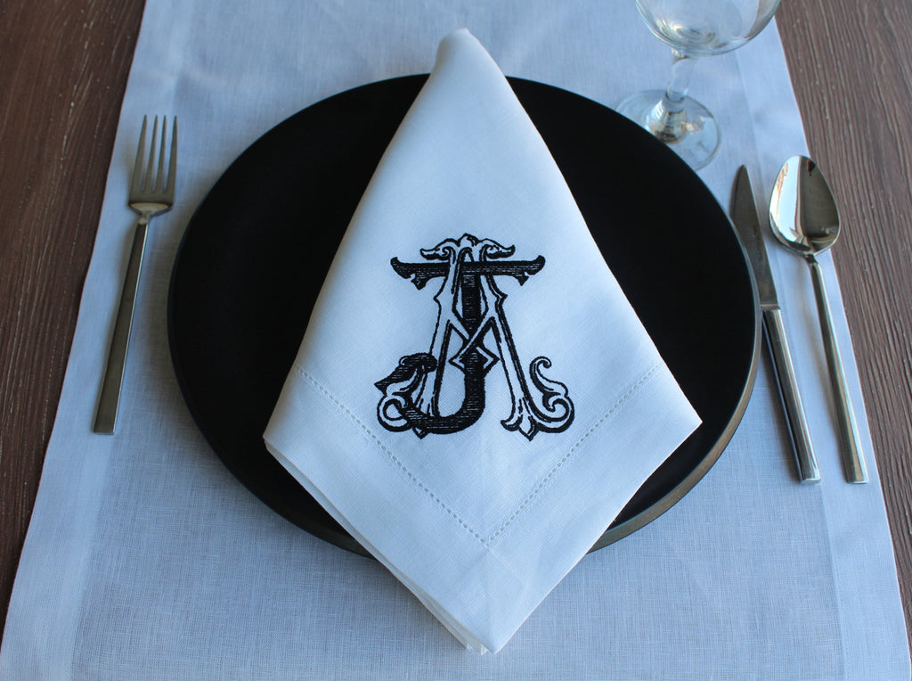Interlocked Monogrammed Linen Napkin, Double Lettered Linen Wedding Napkin, Custom Linen Napkin, 6 to 24 inches Hemstitched Linen Napkin