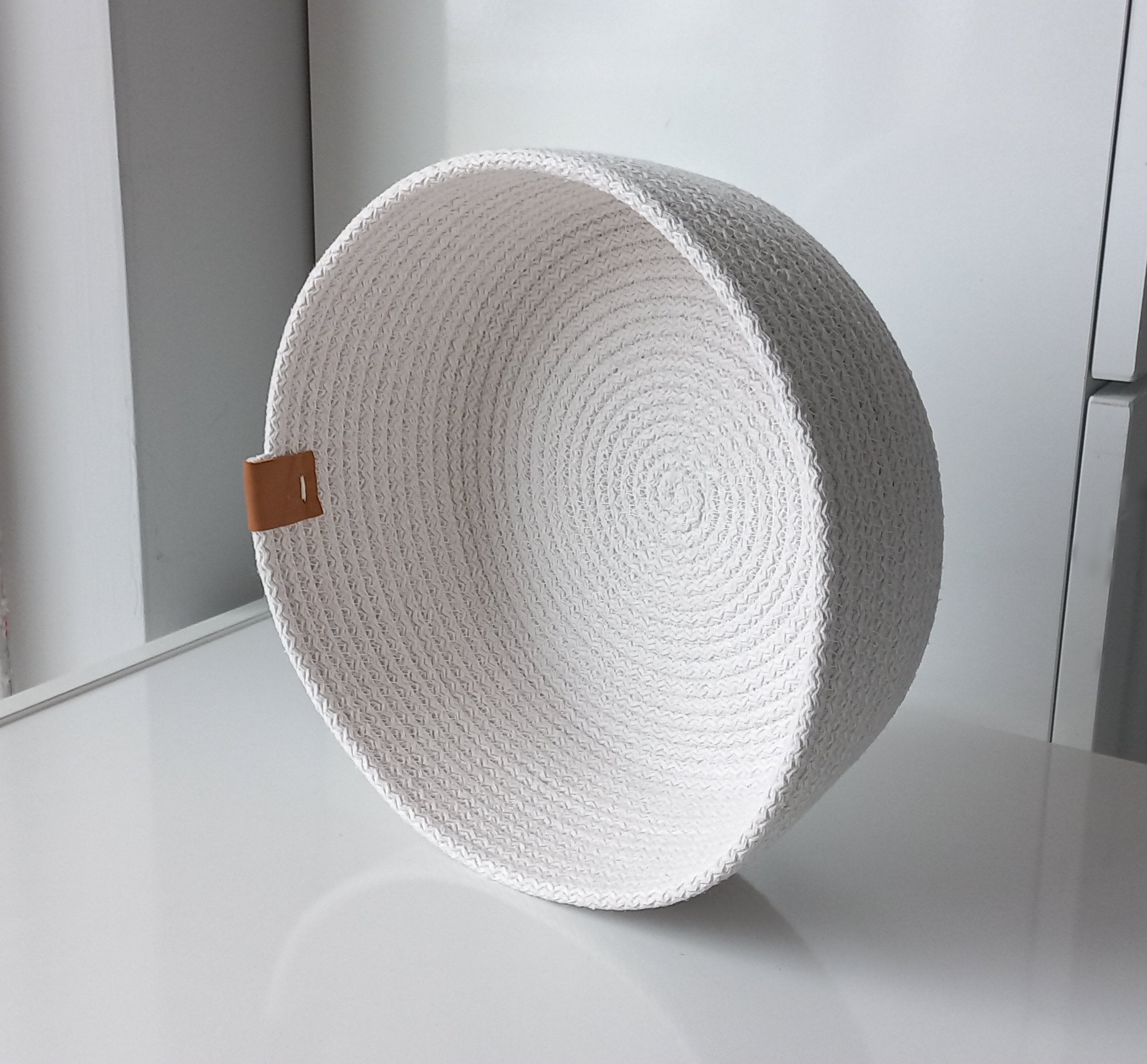 Round Ecru Cotton Rope Basket, Bohemian Housewarming Gift, Handmade Square Storage Basket, Cotton Rope Organizer, Cotton Rope Kitchen Decor