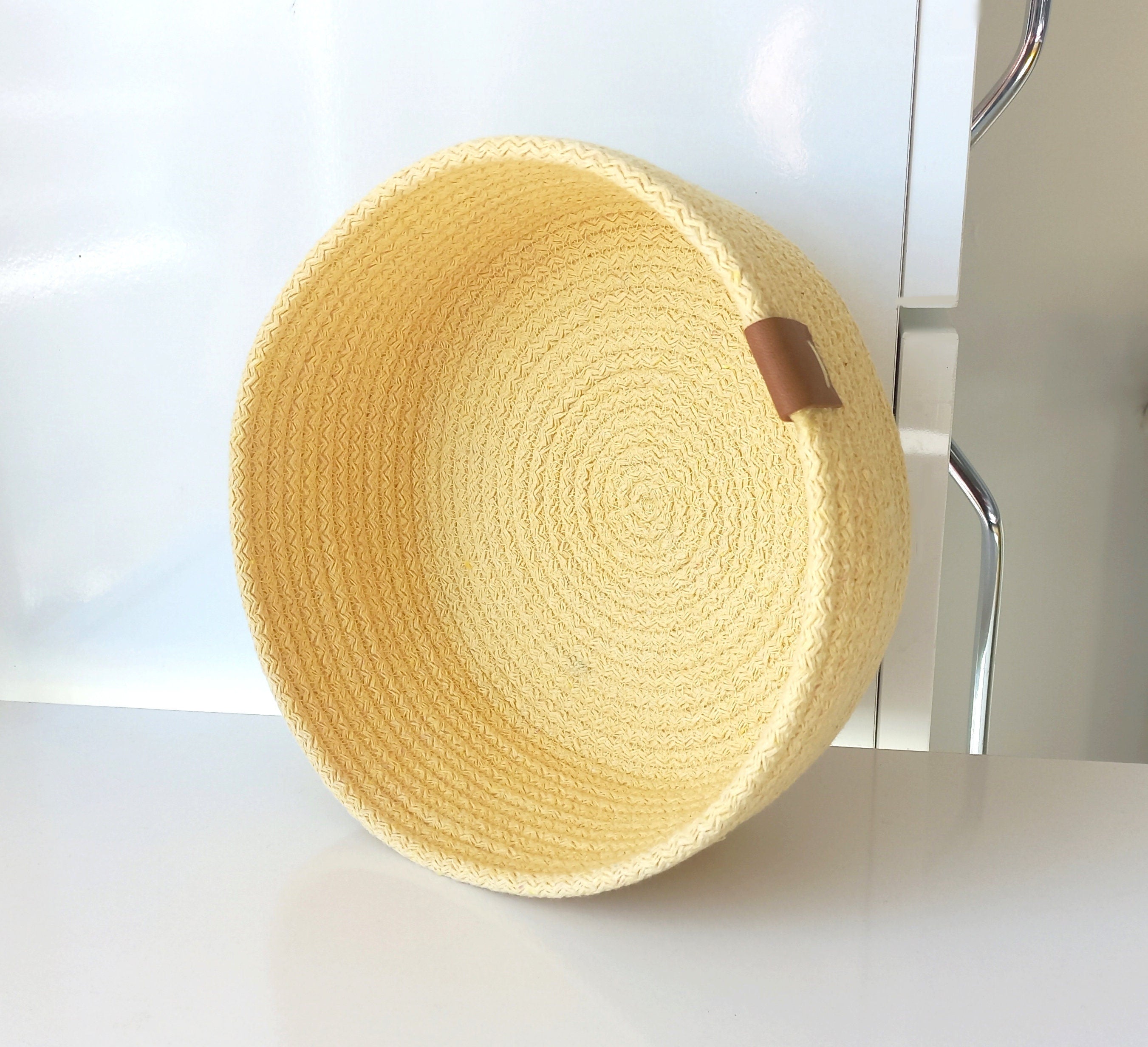 Cotton Rope Organizer, Round Cotton Rope Basket, Handmade Storage Basket, Cotton Rope Kitchen Decor, Housewarming Gift, Handmade Cord Basket