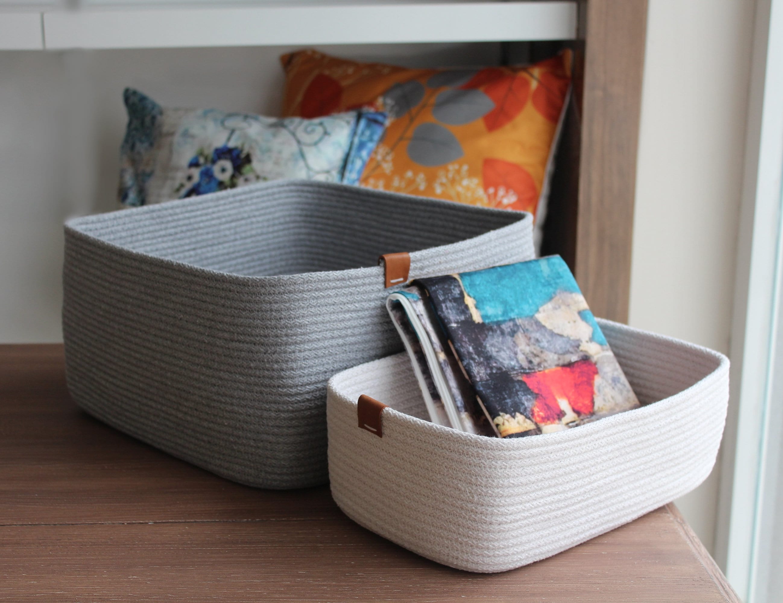 Rectangle Cotton Rope Basket, Rectangle Wowen Home OrganizerExtra Large Cotton Rope Organizer, Handmade Storage Basket, Housewarming Gift