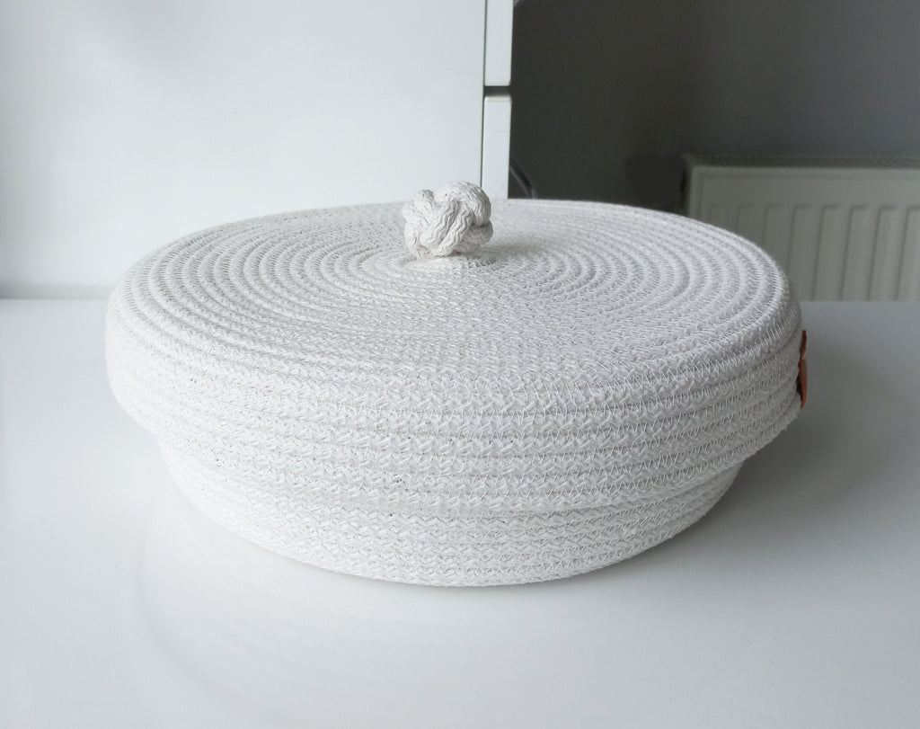 Cotton Rope Storage Basket with Lid, Rope Woven Organizer Basket with Lid, Cotton Rope Organizer Bowl, Cotton Rope Decor, Housewarming Gift