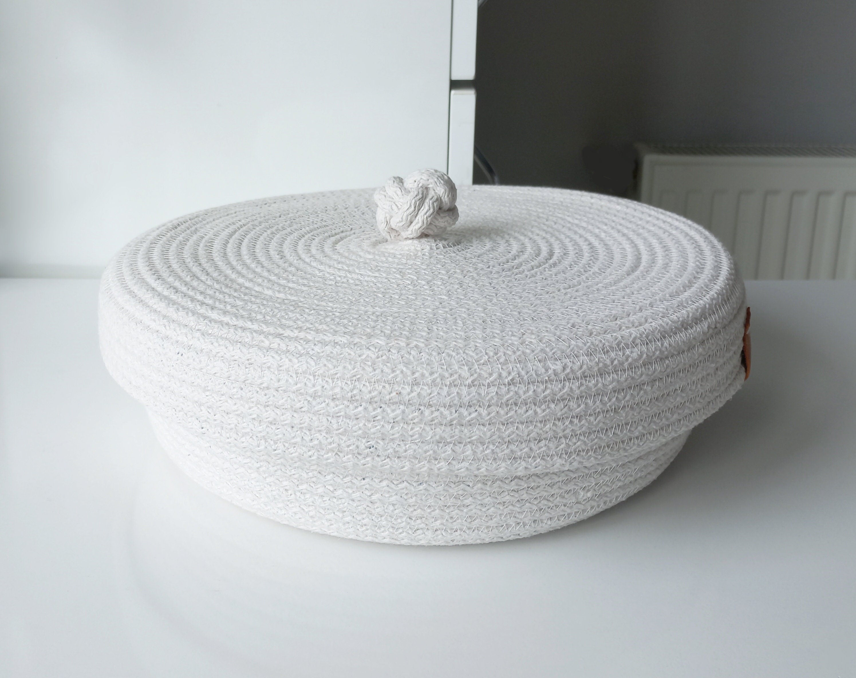 Cotton Rope Storage Basket with Lid, Rope Woven Organizer Basket with Lid, Cotton Rope Organizer Bowl, Cotton Rope Decor, Housewarming Gift