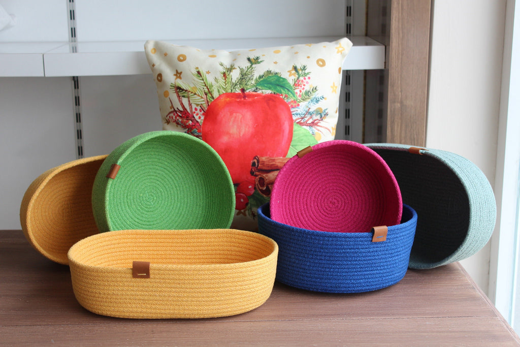 Brown Melange Cotton Rope Basket, Cotton Cord Towel Basket, Handmade Organizer, Organic Cotton Cord Rope Basket, Braided Cotton Rope Basket