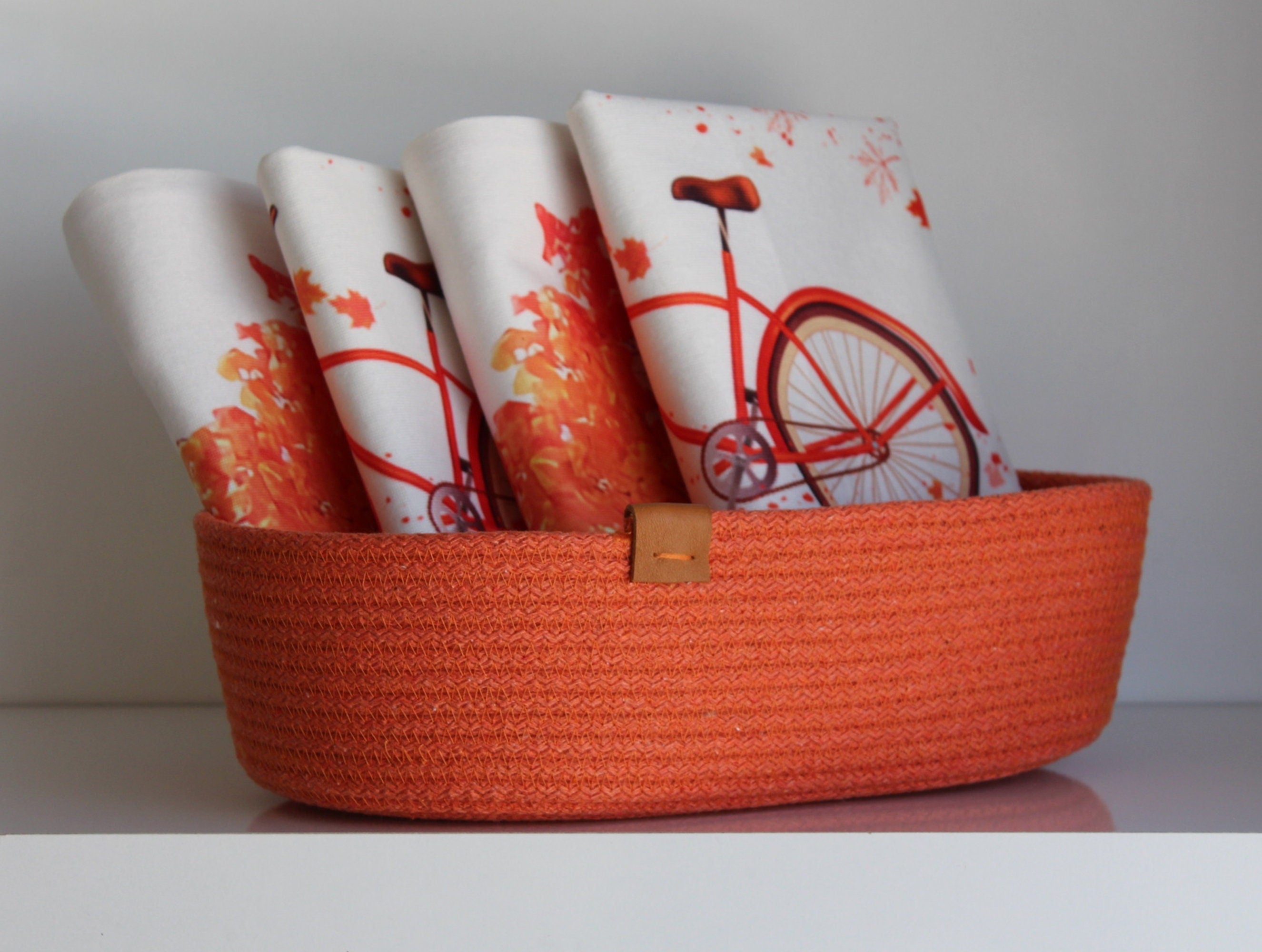 Cotton Rope Towel Basket for Bathroom, Cotton Rope Organizer, Organic Cotton Cord Basket, Handmade Cotton Storage Basket, Orange Cord Basket