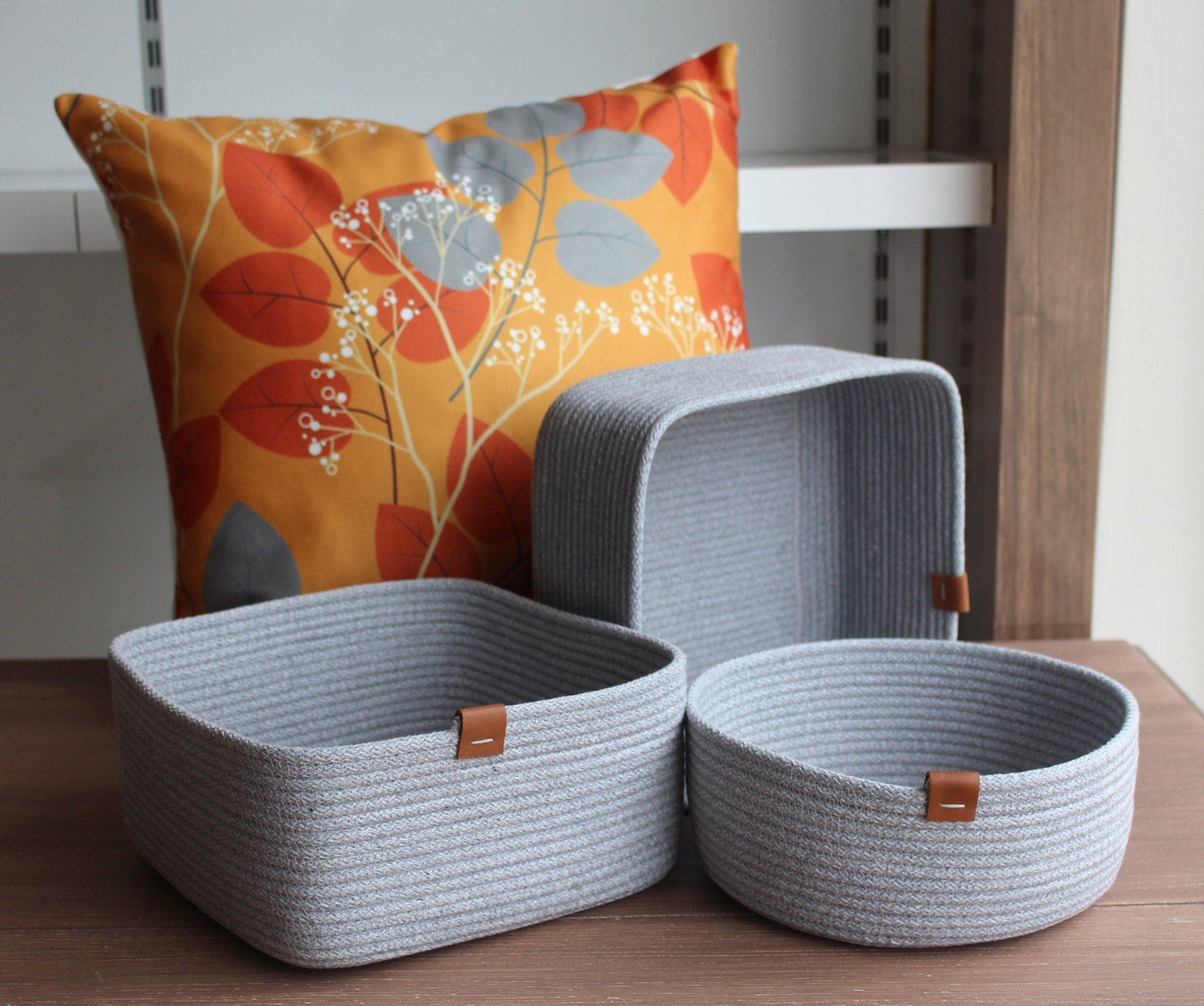 Grey Cotton Rope Basket, Handmade Cotton Rope Organizer, Gray Woven Home Organizer, Organic Cotton Cord Basket, Housewarming Gift, Cord Bowl