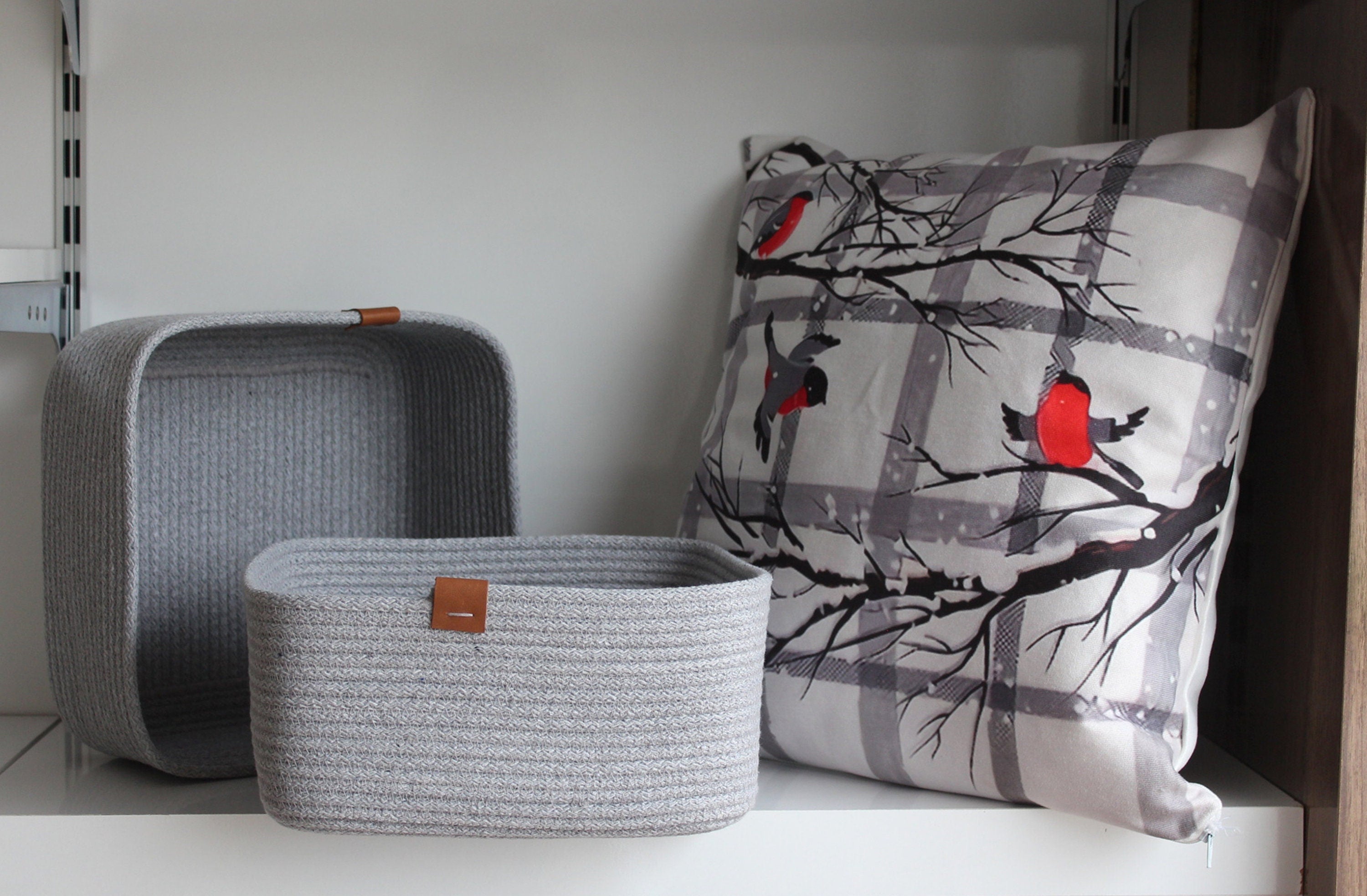 Grey Cotton Rope Basket, Handmade Cotton Rope Organizer, Gray Woven Home Organizer, Organic Cotton Cord Basket, Housewarming Gift, Cord Bowl