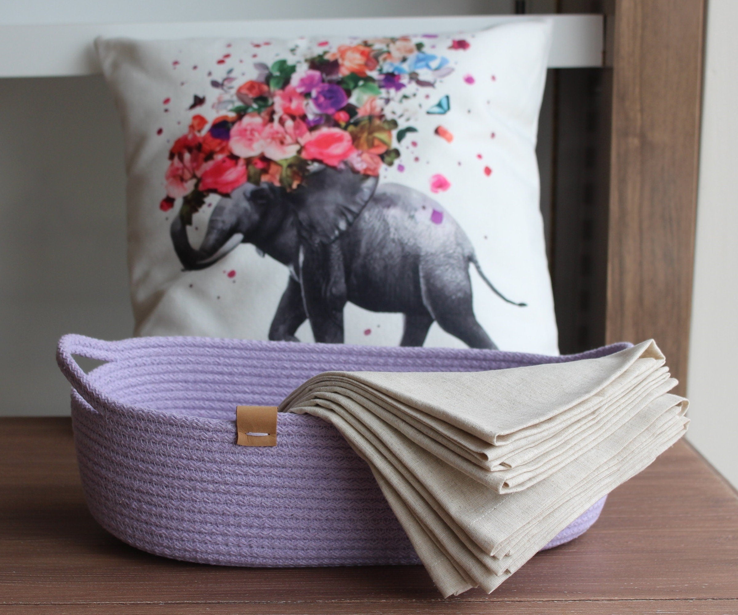 Cotton Rope Basket with Handle, Organic Cotton Cord Basket with Handle, Cotton Woven Storage Basket for Towel, Handmade Basket with Handle