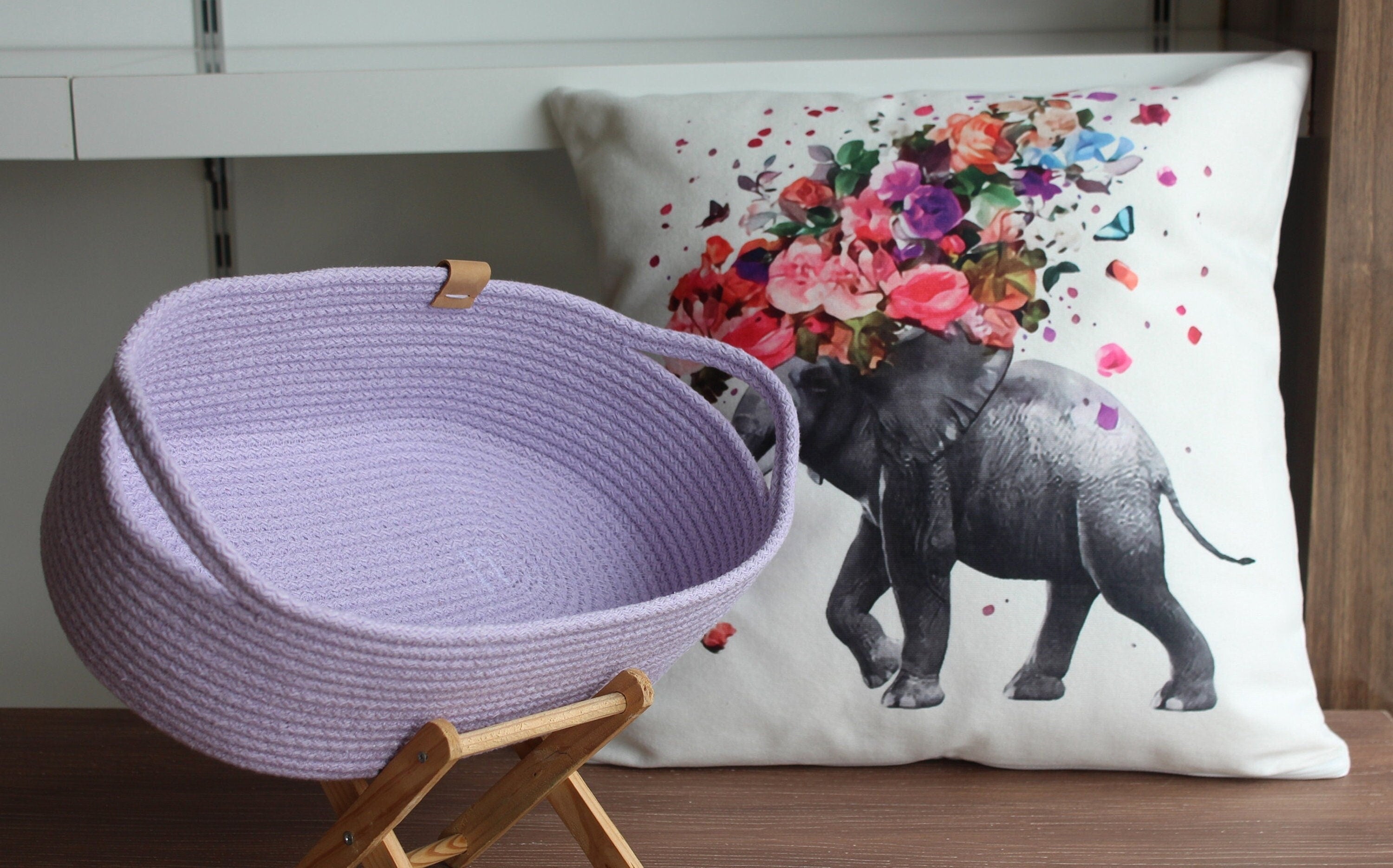 Cotton Rope Basket with Handle, Organic Cotton Cord Basket with Handle, Cotton Woven Storage Basket for Towel, Handmade Basket with Handle