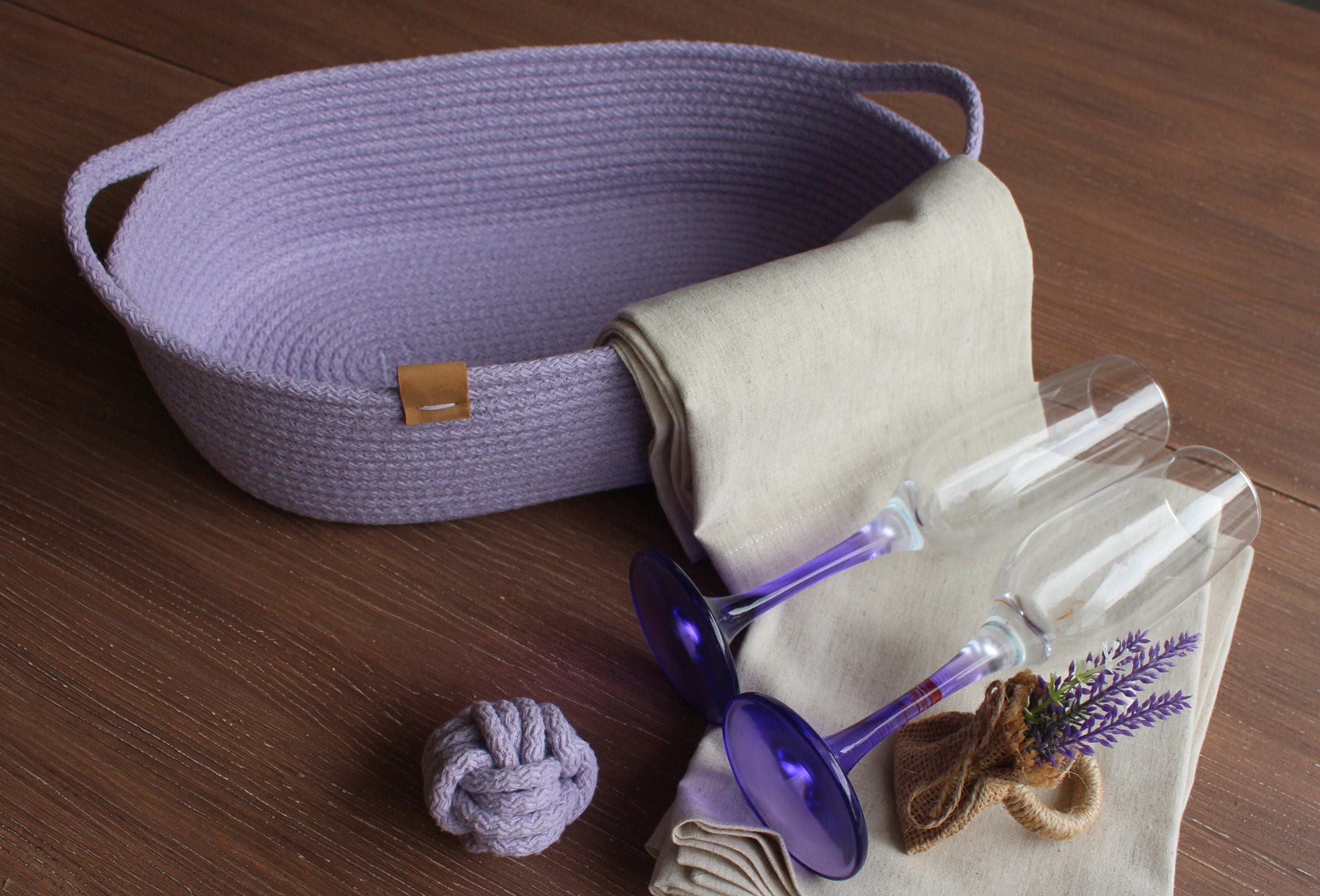 Cotton Rope Basket with Handle, Organic Cotton Cord Basket with Handle, Cotton Woven Storage Basket for Towel, Handmade Basket with Handle