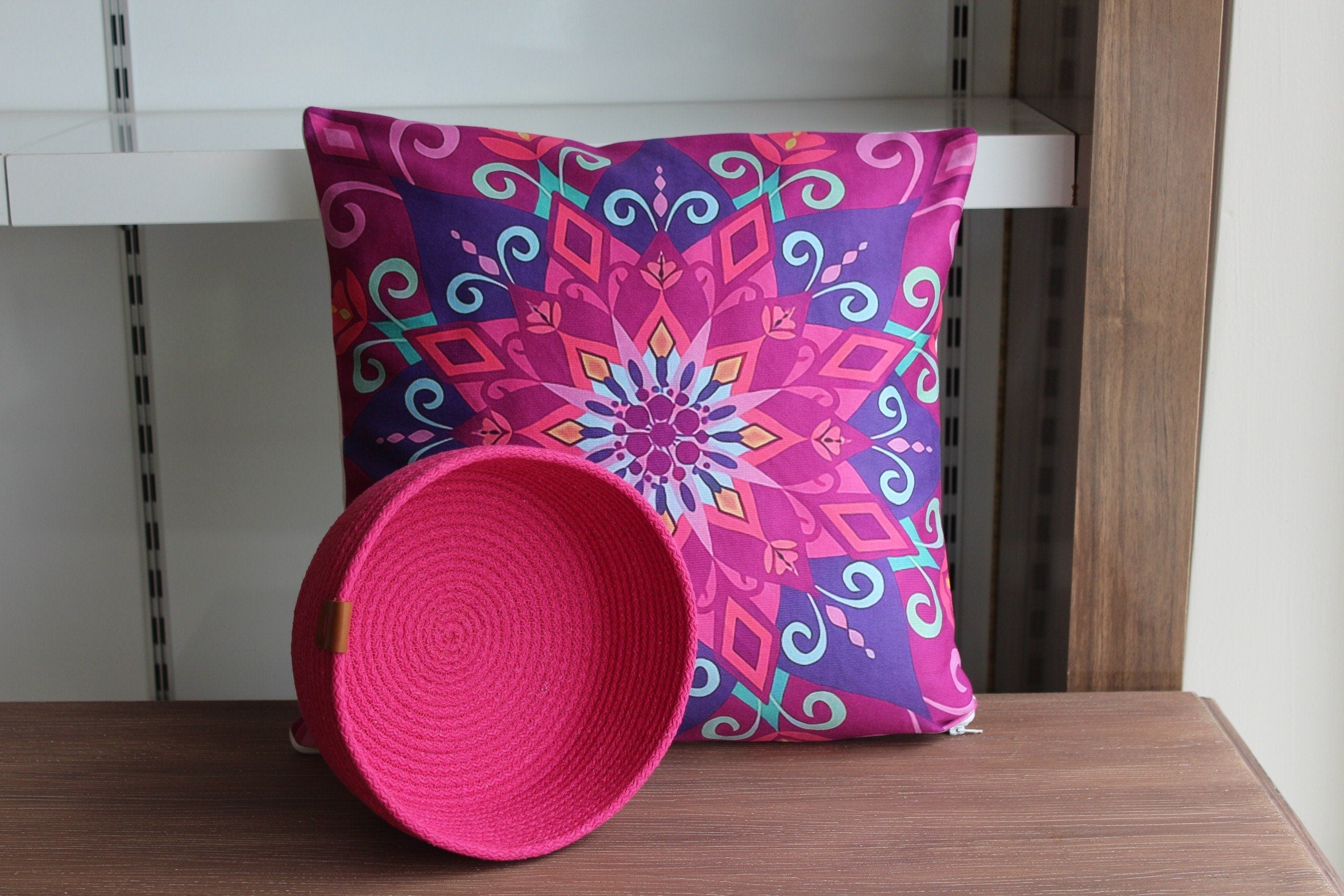 Fuchsia Cotton Rope Organizer, Colorful Woven Home Organizer, Cotton Rope Organizer, Organic Cotton Cord Basket, Housewarming Gift Basket