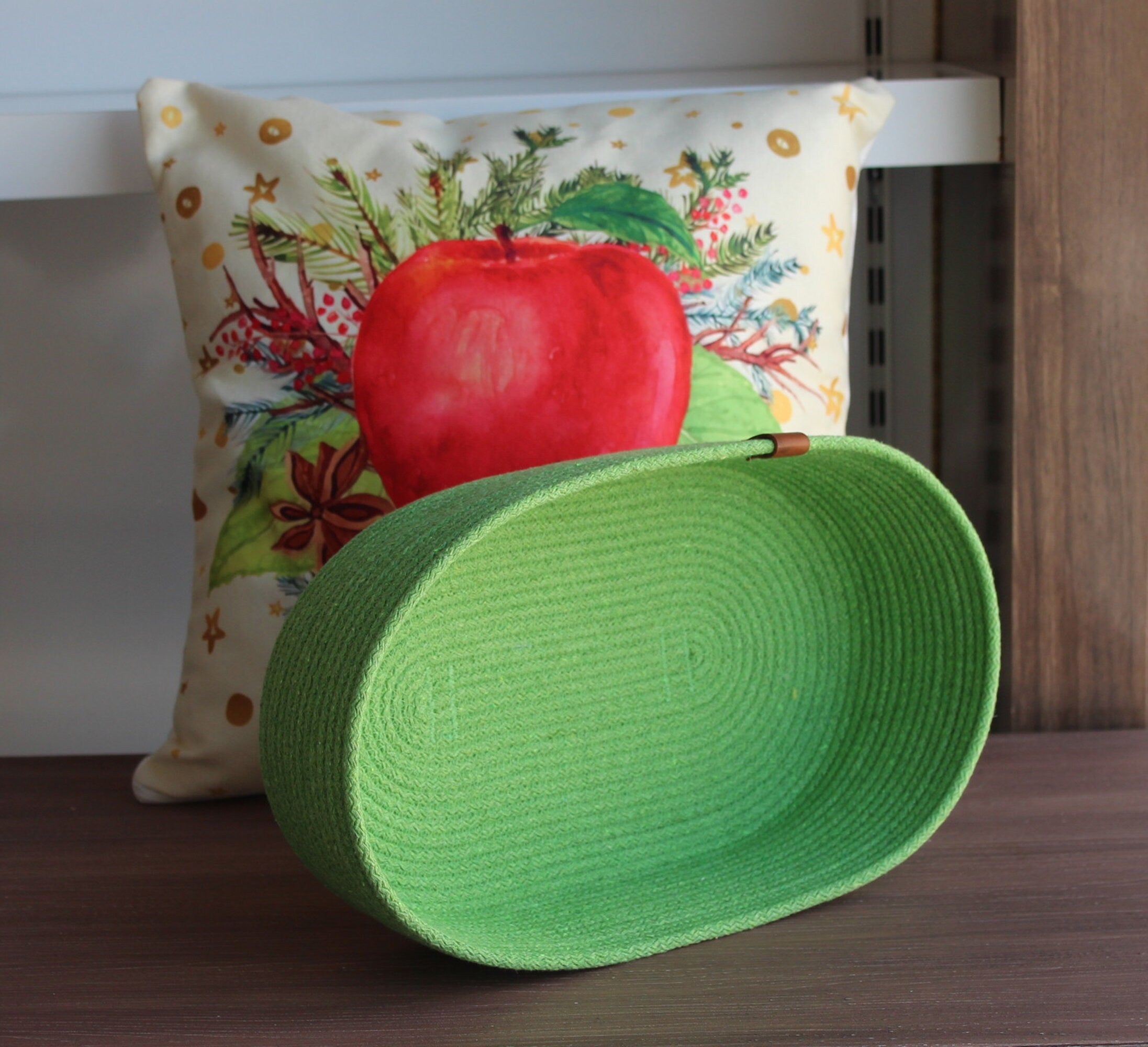 Pistachio Cotton Rope Basket, Vibrant Color Woven Home Organizer, Bathroom Organizer, Organic Cotton Cord Basket, Housewarming Gift Basket
