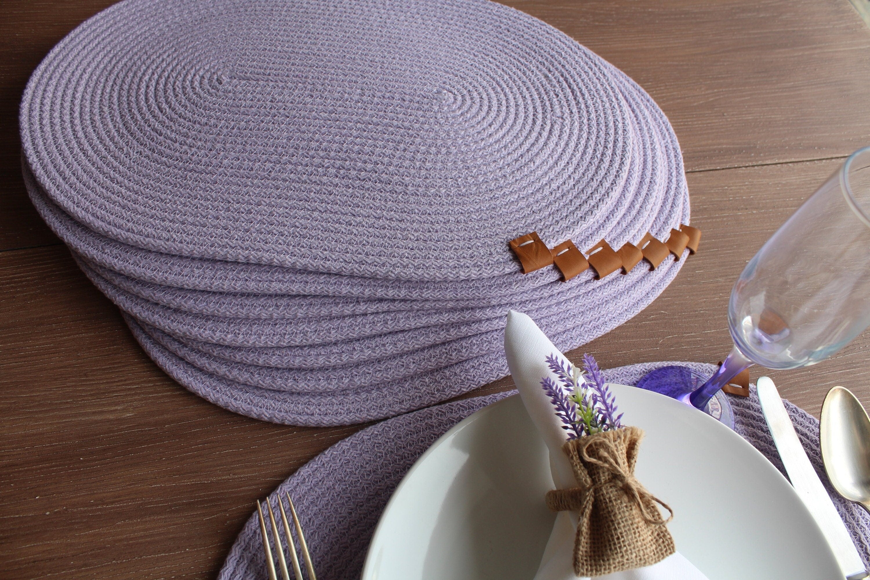 Oval Cotton Rope Placemat, Handmade Cotton Rope Placemat Coaster, Lilac Rope Placemat, Oval Handmade Placemat, Thick High Quality Placemat
