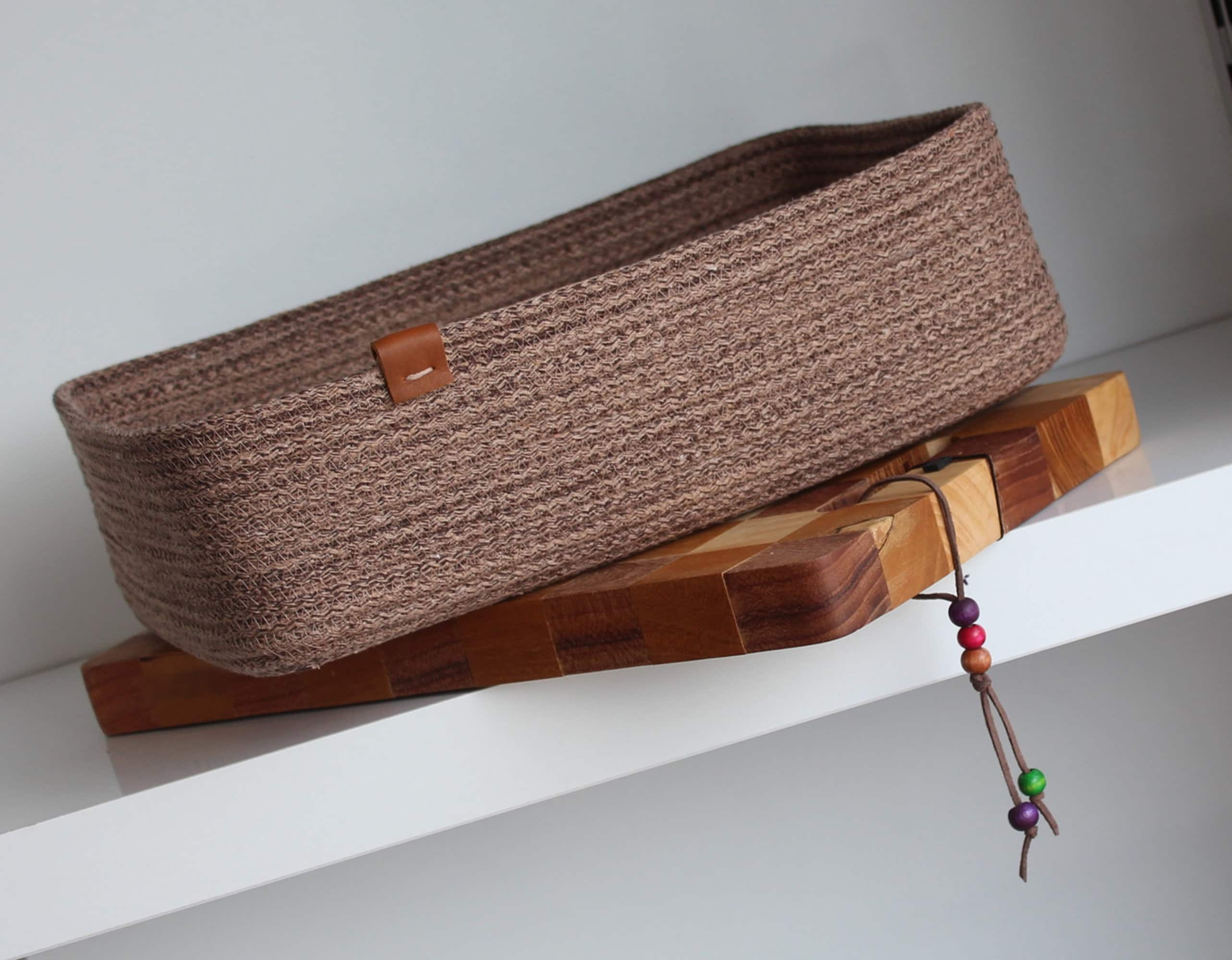 Brown Melange Cotton Rope Basket, Cotton Cord Towel Basket, Handmade Organizer, Organic Cotton Cord Rope Basket, Braided Cotton Rope Basket