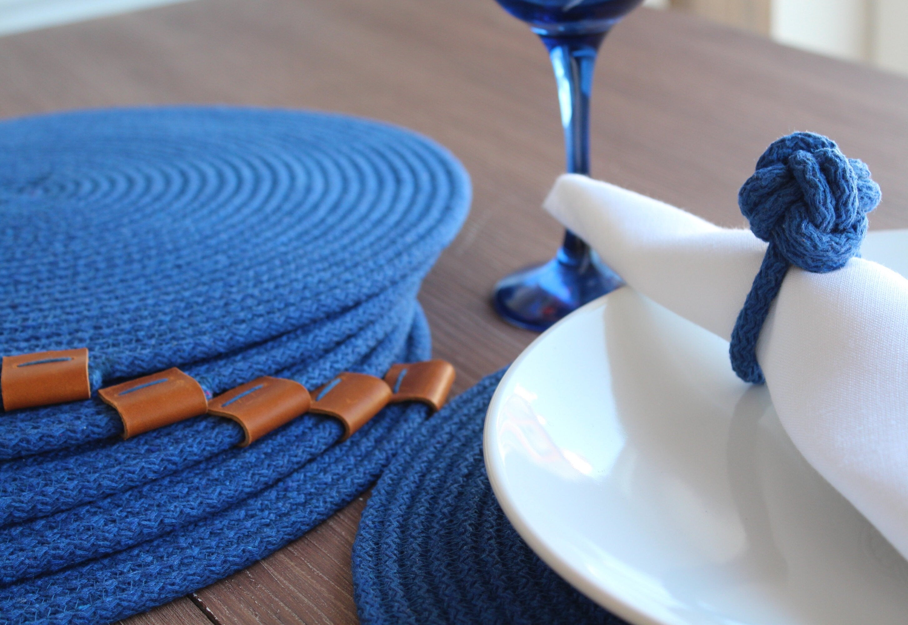 Royal Blue Handmade Cotton Rope Placemat Coaster, Cotton Rope Placemat, Colorful Rope Placemat, Oval Placemat, Thick High Quality Placemat