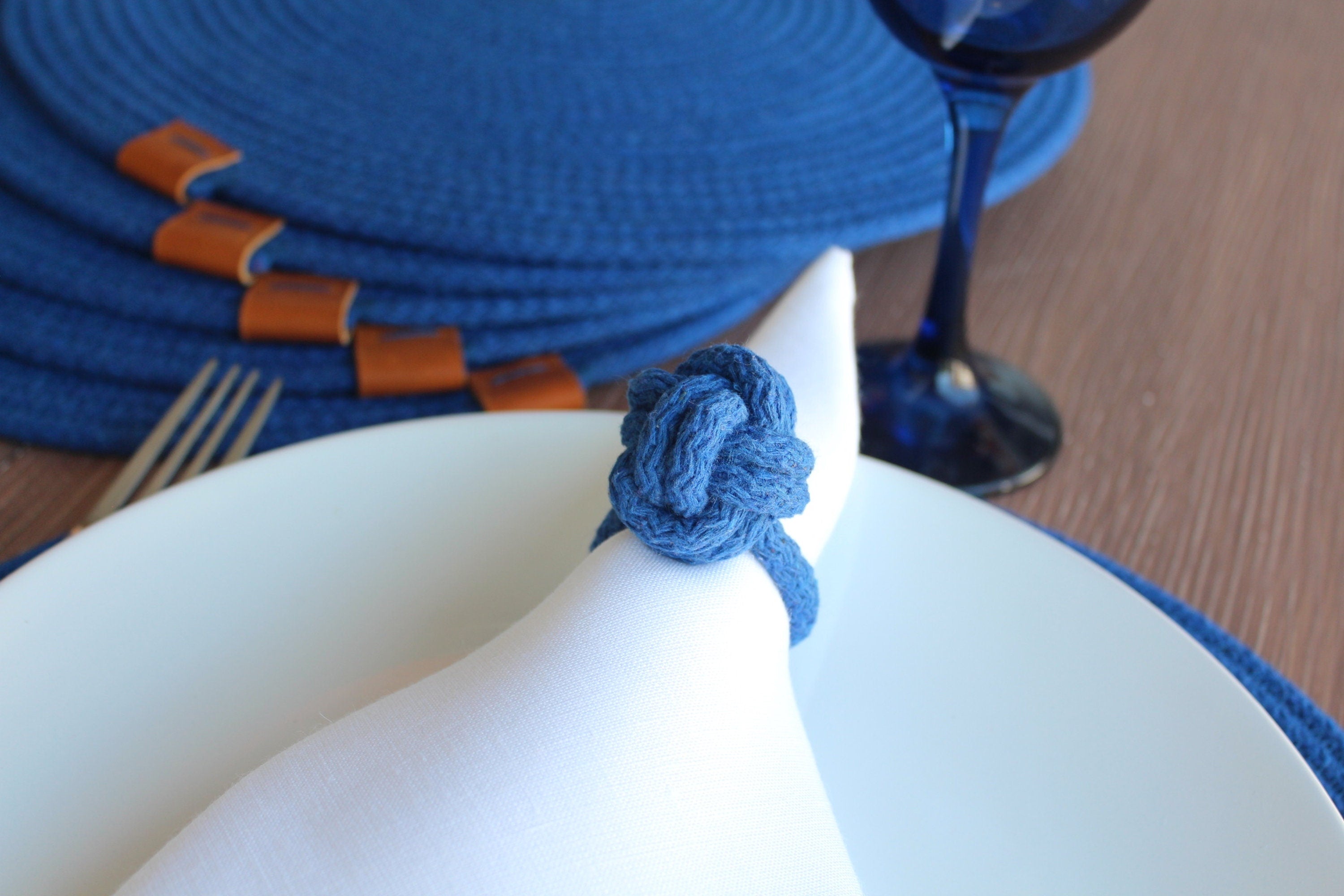 Royal Blue Handmade Cotton Rope Placemat Coaster, Cotton Rope Placemat, Colorful Rope Placemat, Oval Placemat, Thick High Quality Placemat