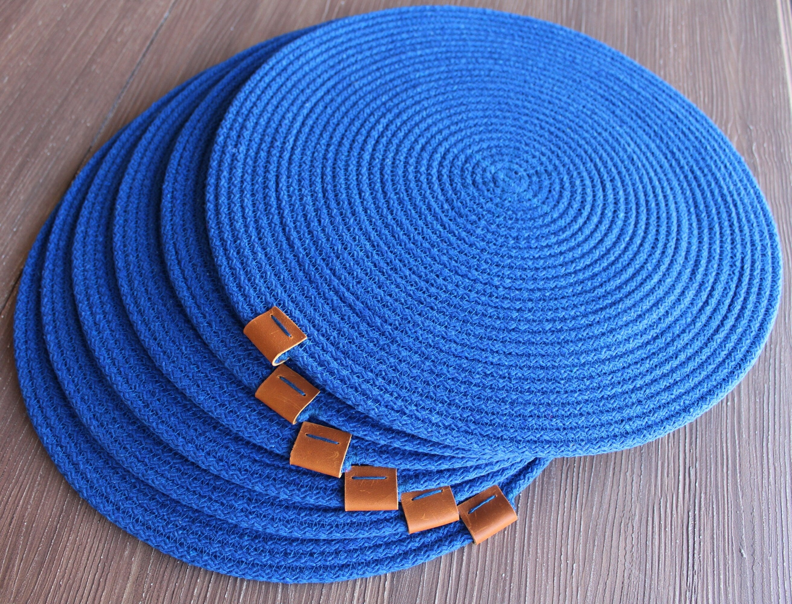 Royal Blue Handmade Cotton Rope Placemat Coaster, Cotton Rope Placemat, Colorful Rope Placemat, Oval Placemat, Thick High Quality Placemat