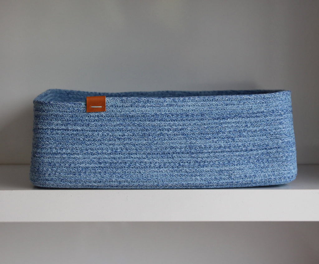 Blue Melange Cotton Rope Basket, Light Blue Cotton Cord Organizer for Kids Room, Organizer, Organic Cotton Cord Basket, Baby Shower Gift