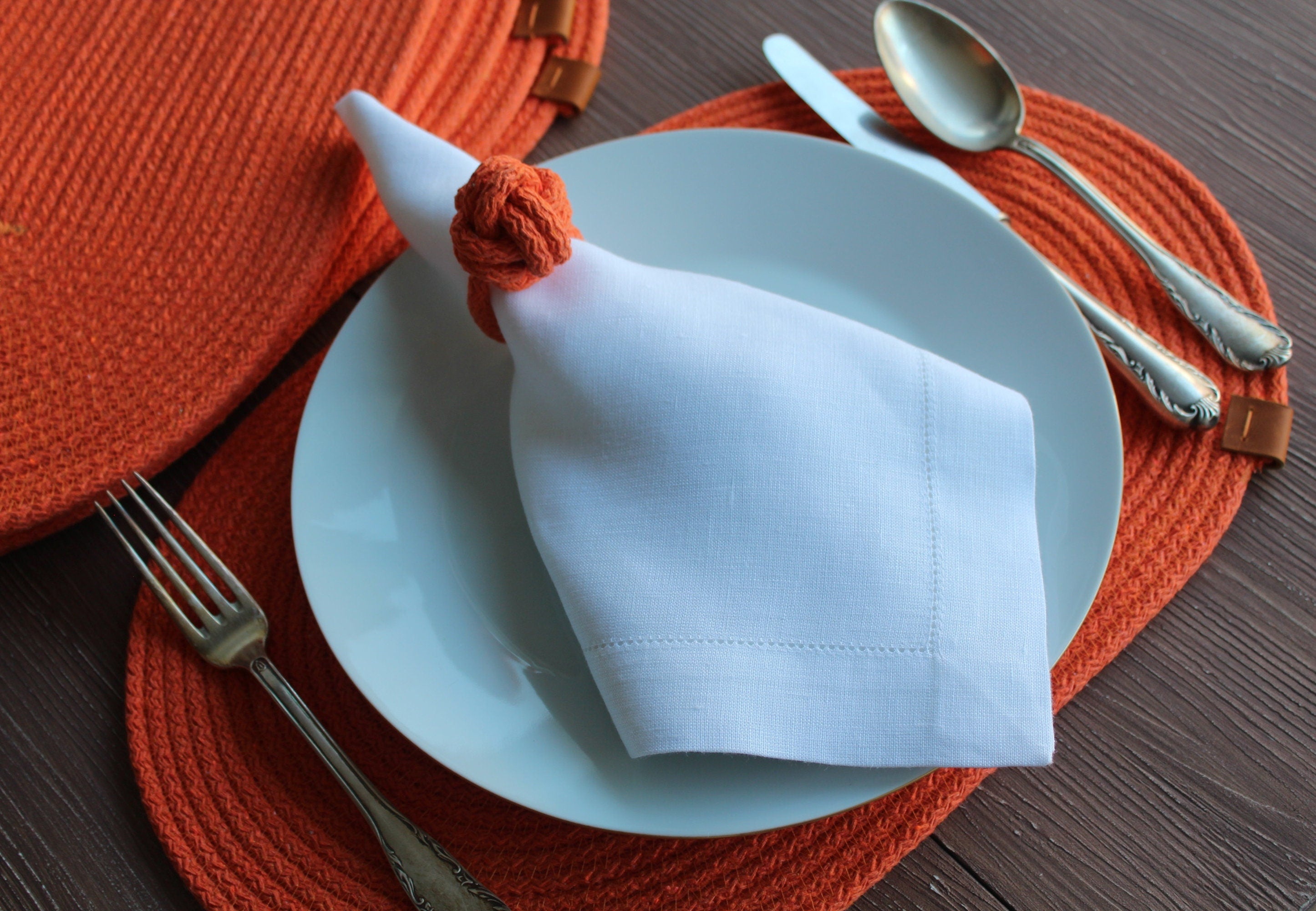 Handmade Cotton Rope Placemat-Coaster, Cotton Rope Placemat for Halloween Table Decor, Orange Rope Placemat, Handmade Placemat Set for Gift