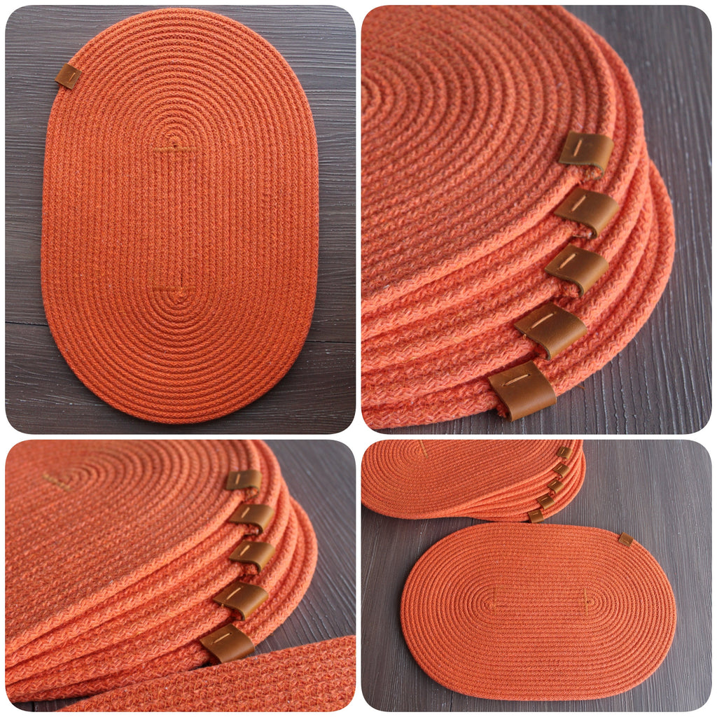 Handmade Cotton Rope Placemat-Coaster, Cotton Rope Placemat for Halloween Table Decor, Orange Rope Placemat, Handmade Placemat Set for Gift