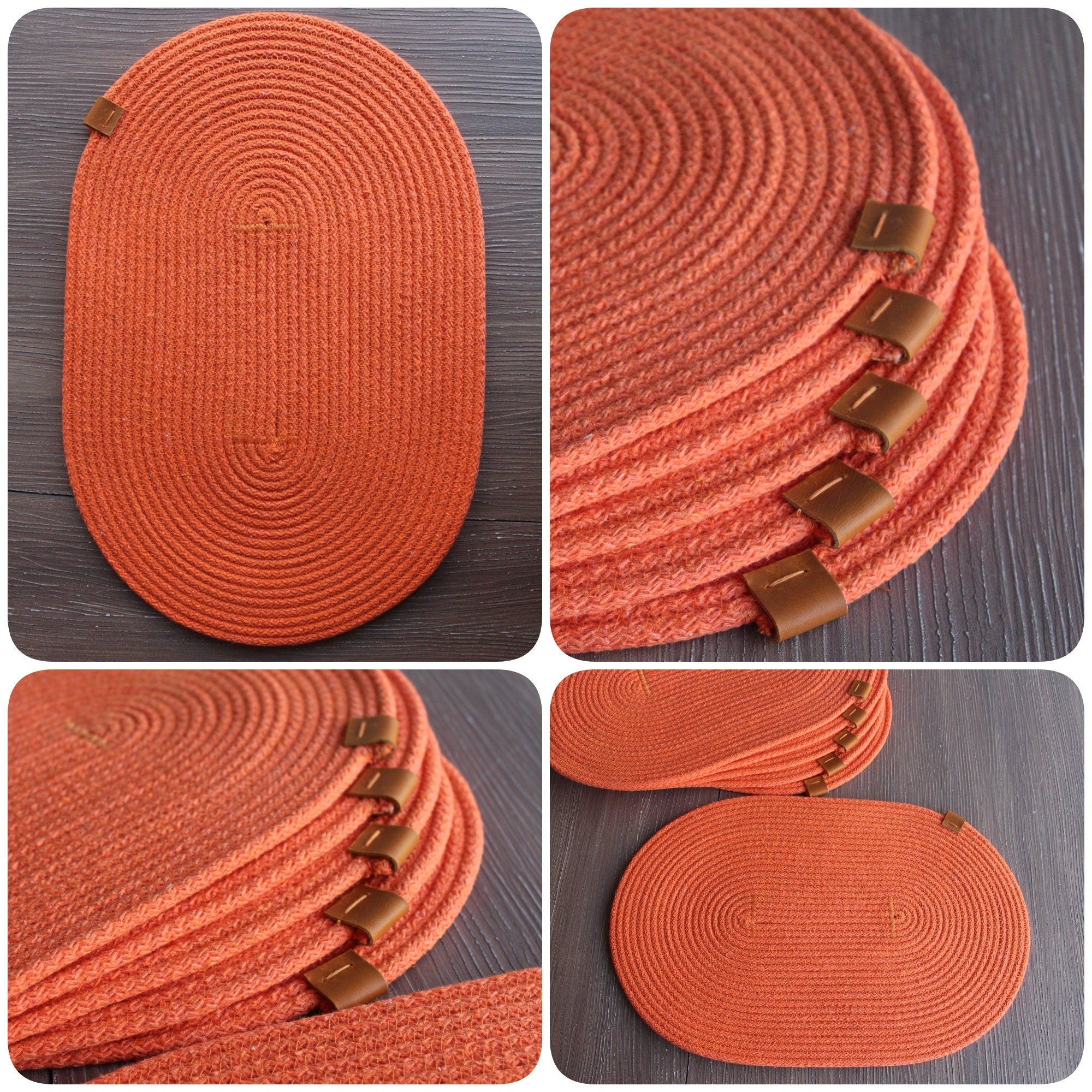 Cotton Rope Placemat for Halloween Table Decor, Handmade Cotton Rope Placemat Coaster, Orange Rope Placemat, Handmade Placemat Set for Gift