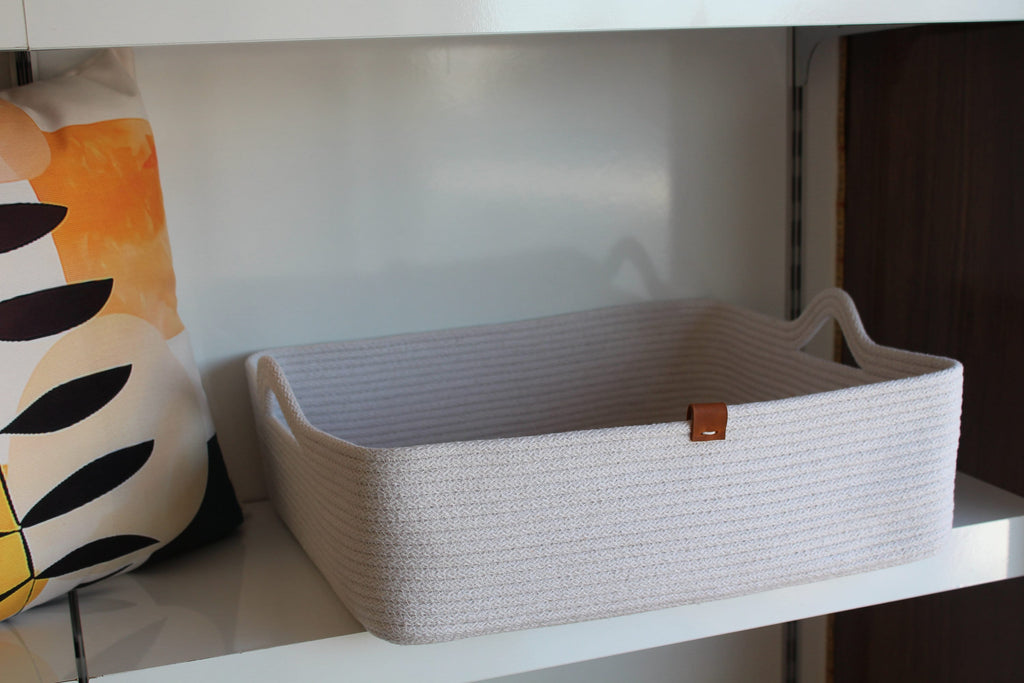 Red Cotton Rope Basket with Handle, Organic Cotton Cord Basket with Handle, Cotton Woven Towel Basket, Handmade Basket with Handle