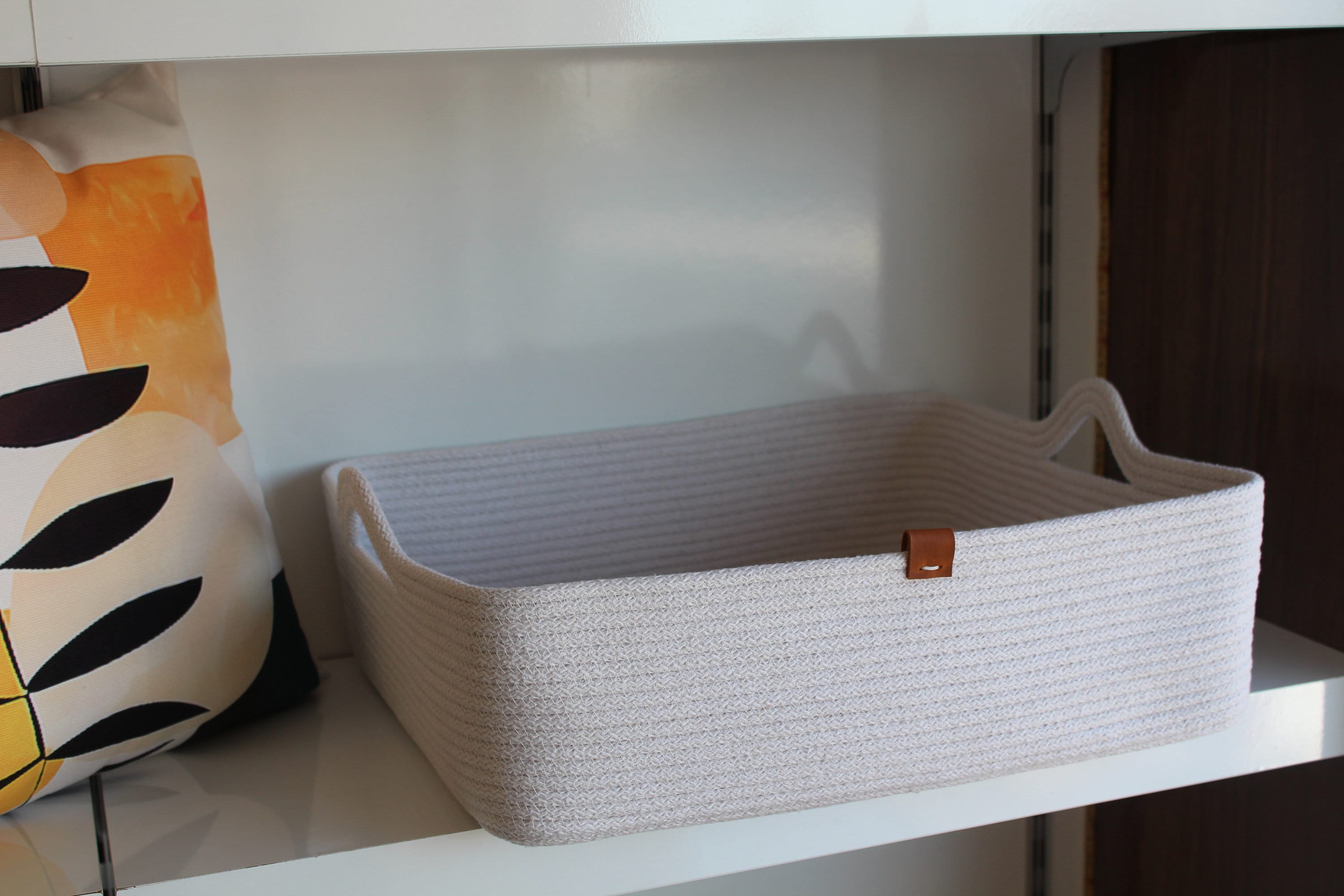 Red Cotton Rope Basket with Handle, Organic Cotton Cord Basket with Handle, Cotton Woven Towel Basket, Handmade Basket with Handle