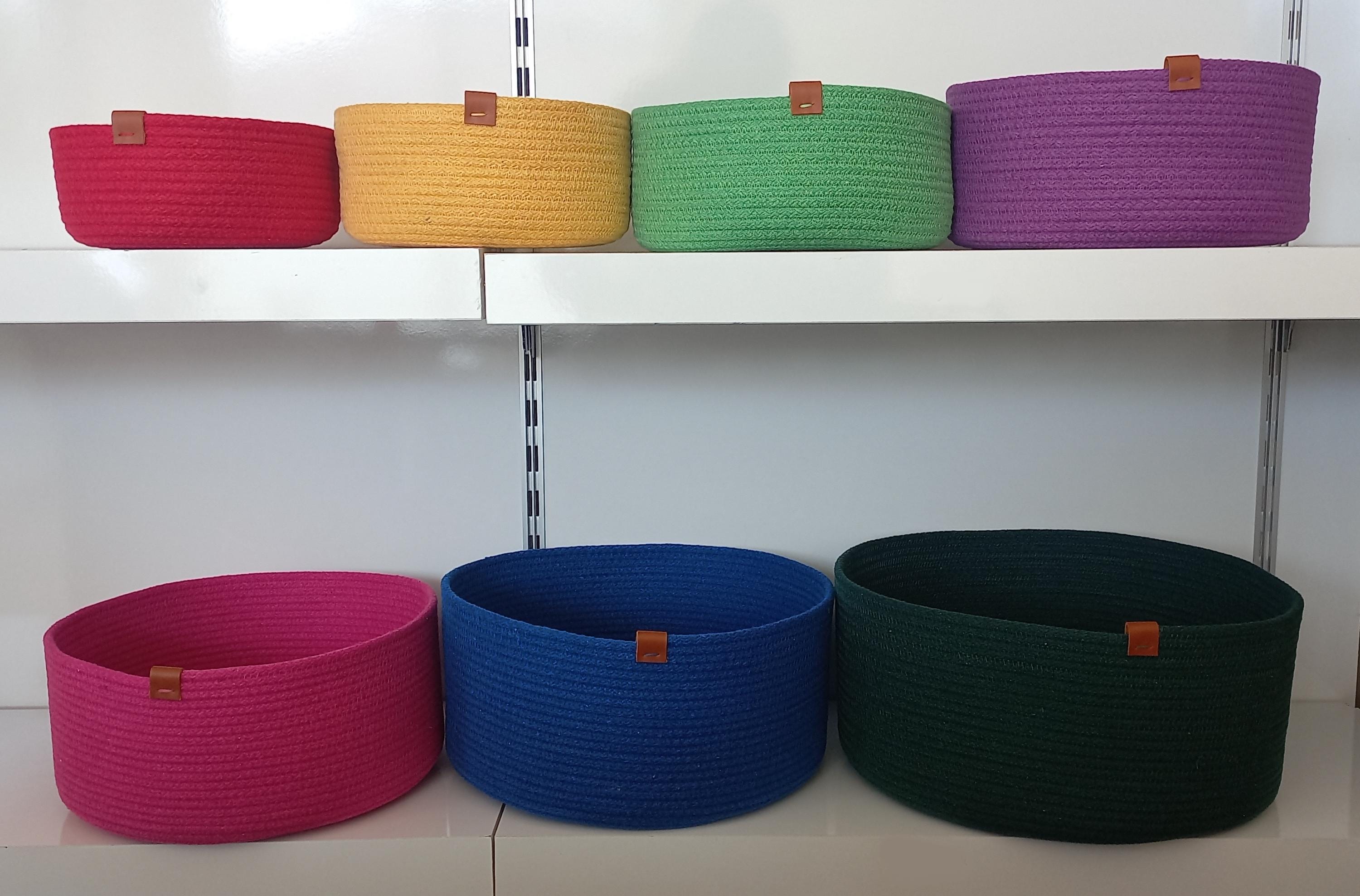 Nestable Colorful Cotton Rope Baskets, Vibrant Color Woven Organizer, Cotton Rope Organizer, Organic Cotton Cord Basket, Housewarming Gift